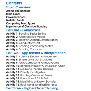 Chemical Bonding Ionic Covalent And Metallic Worksheet Activity Booklet