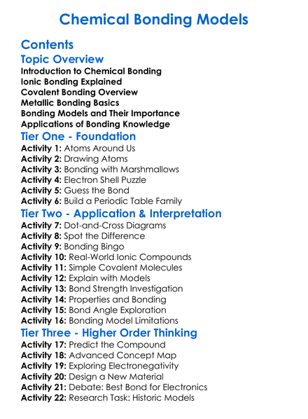 Chemical Bonding Models Worksheet Activity Booklet