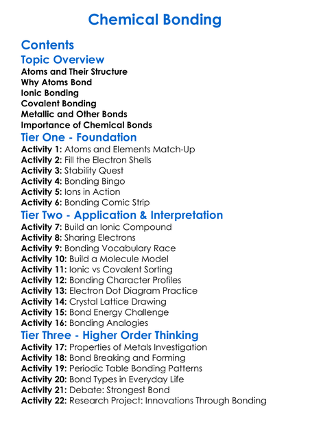 Chemical Bonding Worksheet Activity Booklet