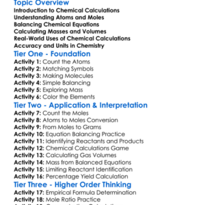 Chemical Calculations Worksheet Activity Booklet
