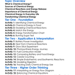 Chemical Energy Worksheet Activity Booklet