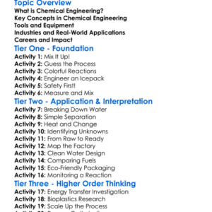Chemical Engineering Introduction Worksheet Activity Booklet