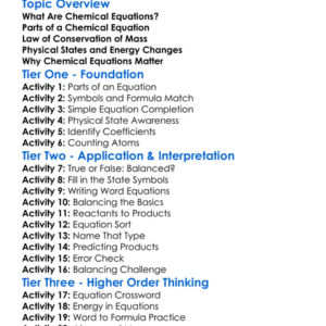 Chemical Equations Worksheet Activity Booklet