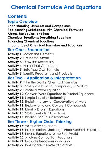 Chemical Formulae And Equations Worksheet Activity Booklet