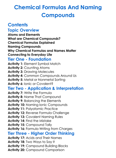 Chemical Formulas And Naming Compounds Worksheet Activity Booklet