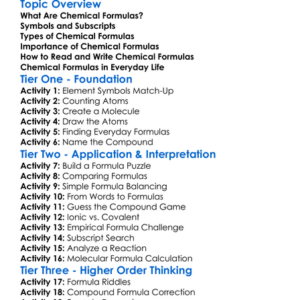 Chemical Formulas Worksheet Activity Booklet