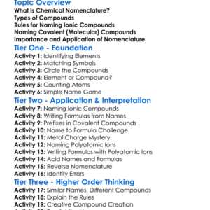 Chemical Nomenclature Worksheet Activity Booklet