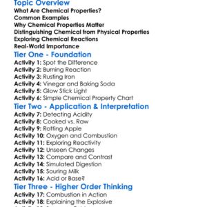 Chemical Properties Worksheet Activity Booklet