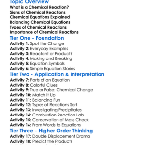 Chemical Reactions And Equations Worksheet Activity Booklet