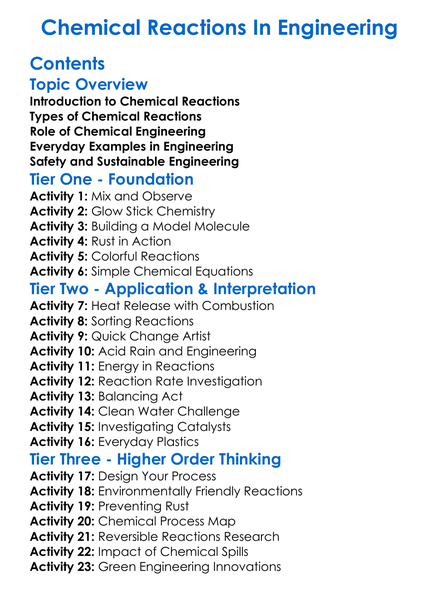 Chemical Reactions In Engineering Worksheet Activity Booklet