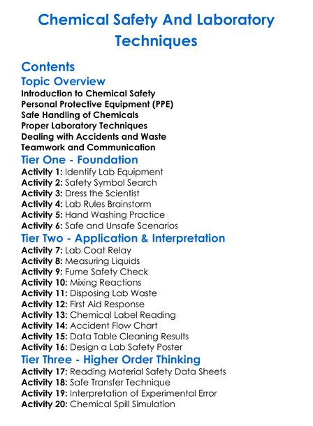 Chemical Safety And Laboratory Techniques Worksheet Activity Booklet