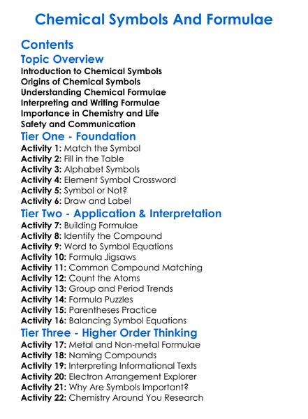 Chemical Symbols And Formulae Worksheet Activity Booklet