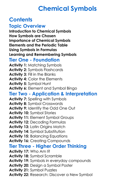 Chemical Symbols Worksheet Activity Booklet