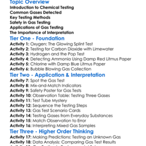 Chemical Testing For Gases Worksheet Activity Booklet