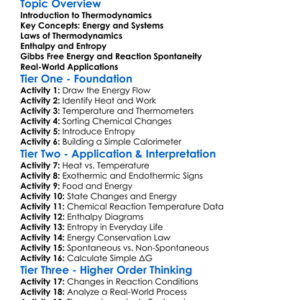 Chemical Thermodynamics Worksheet Activity Booklet