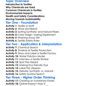 Chemical Use In Textiles Worksheet Activity Booklet