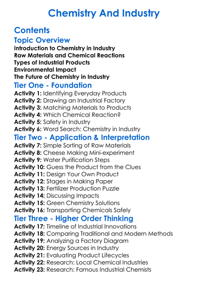 Chemistry And Industry Worksheet Activity Booklet