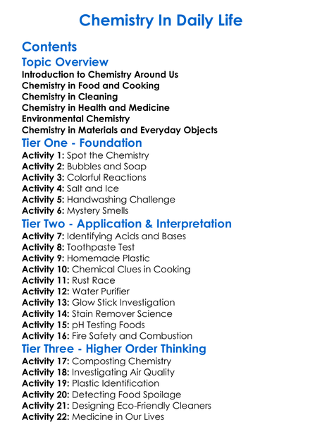 Chemistry In Daily Life Worksheet Activity Booklet
