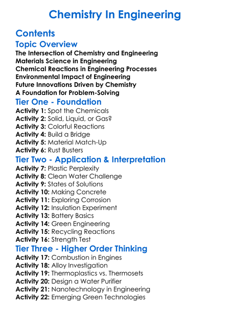 Chemistry In Engineering Worksheet Activity Booklet