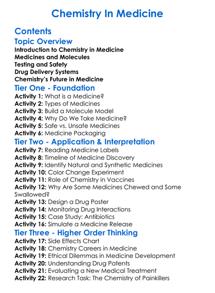 Chemistry In Medicine Worksheet Activity Booklet