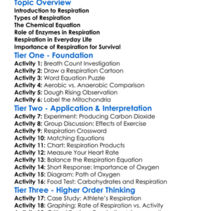 Chemistry Of Respiration Worksheet Activity Booklet