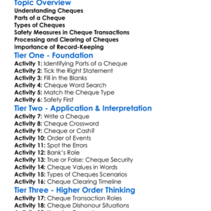 Cheque Transactions Worksheet Activity Booklet