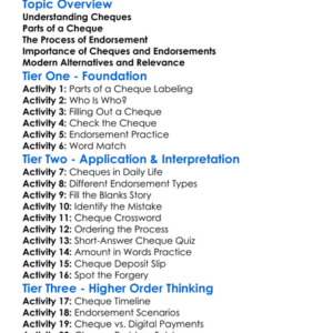 Cheques And Endorsements Worksheet Activity Booklet