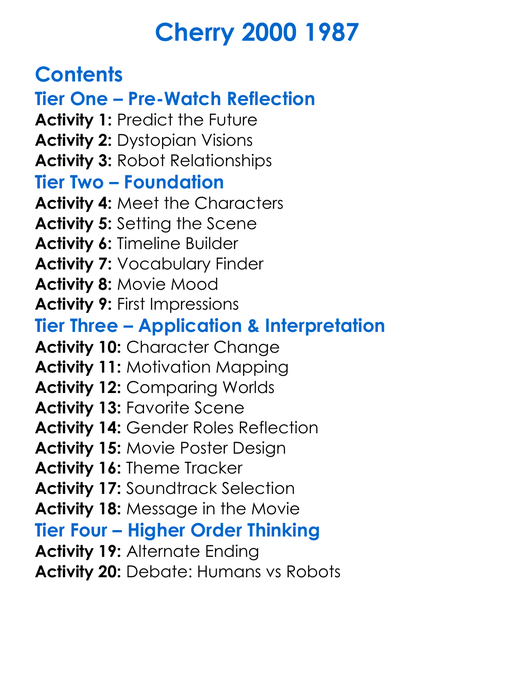 Cherry 2000 1987 Worksheet Activity Booklet