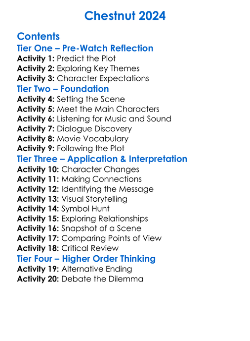 Chestnut 2024 Worksheet Activity Booklet