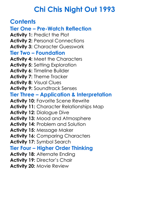 Chi Chis Night Out 1993 Worksheet Activity Booklet