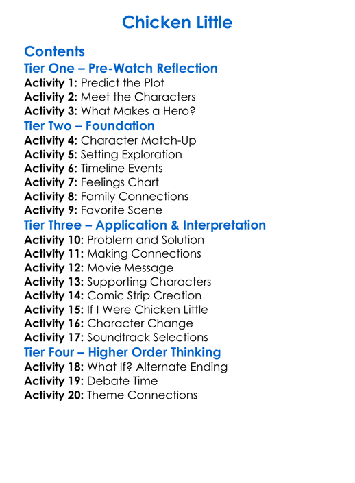Chicken Little Worksheet Activity Booklet