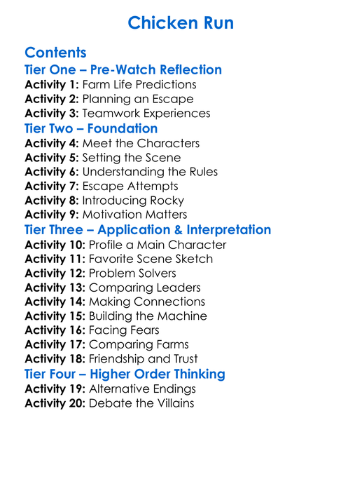 Chicken Run Worksheet Activity Booklet