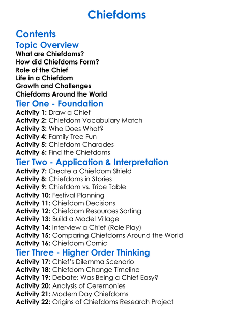 Chiefdoms Worksheet Activity Booklet