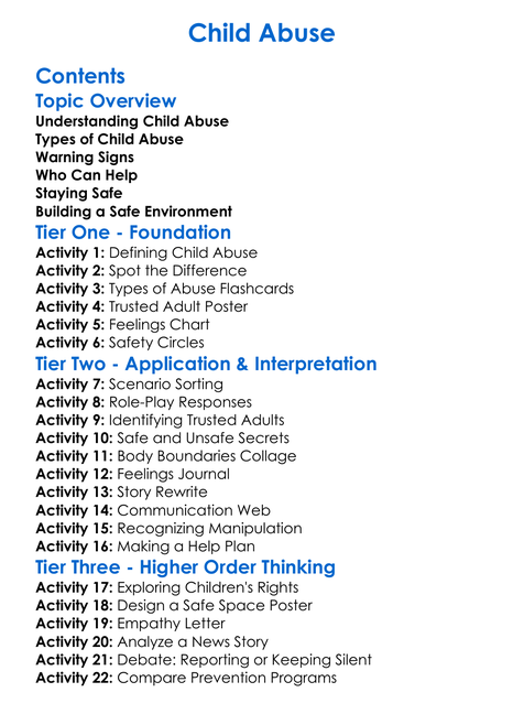 Child Abuse Worksheet Activity Booklet