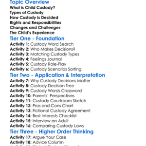 Child Custody Worksheet Activity Booklet