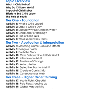 Child Labor And Youth Worksheet Activity Booklet