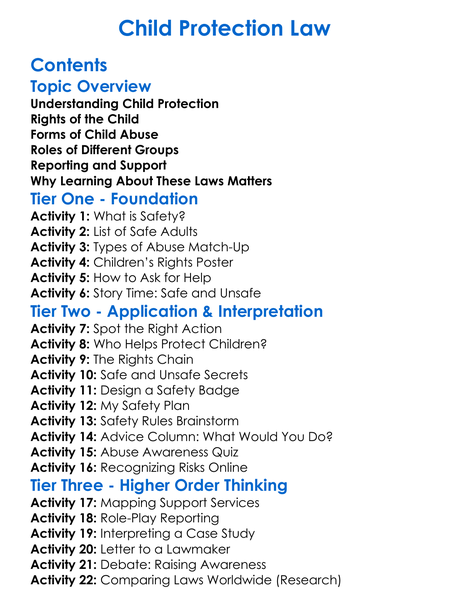 Child Protection Law Worksheet Activity Booklet