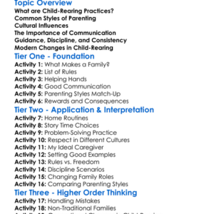 Child-Rearing Practices Worksheet Activity Booklet