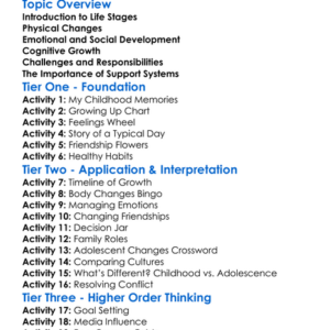 Childhood And Adolescence Worksheet Activity Booklet