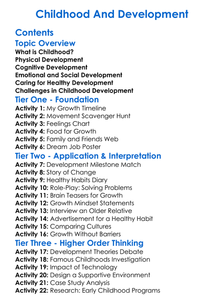 Childhood And Development Worksheet Activity Booklet