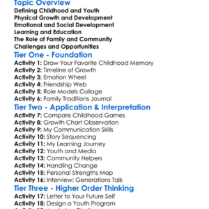 Childhood And Youth Worksheet Activity Booklet