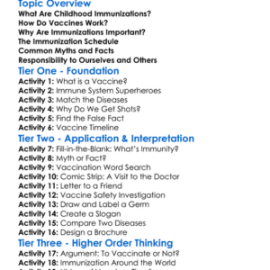 Childhood Immunizations Worksheet Activity Booklet