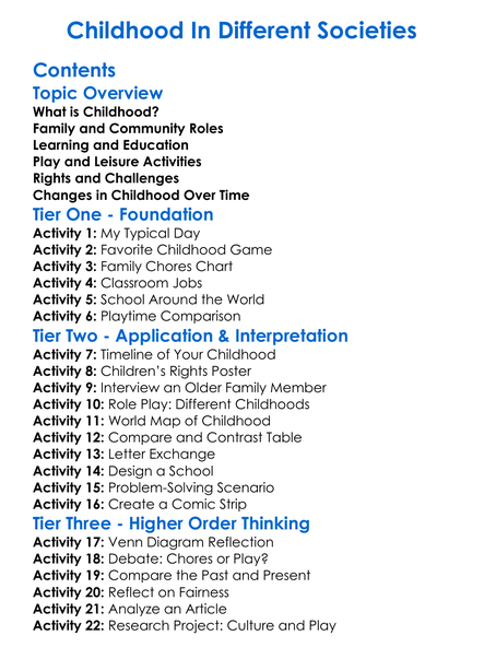 Childhood In Different Societies Worksheet Activity Booklet