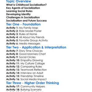 Childhood Socialization Worksheet Activity Booklet