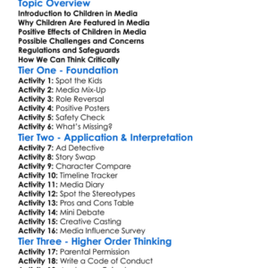 Children In Media Worksheet Activity Booklet