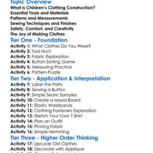 Childrens Clothing Construction Worksheet Activity Booklet