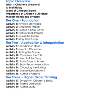 Childrens Literature Worksheet Activity Booklet