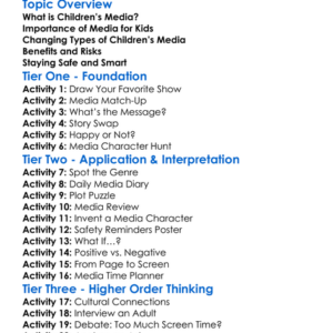 Childrens Media Worksheet Activity Booklet