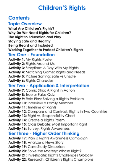 Childrens Rights Worksheet Activity Booklet