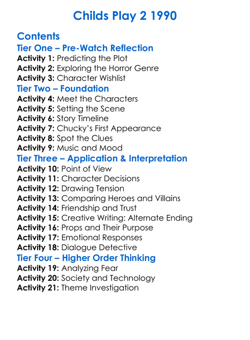 Childs Play 2 1990 Worksheet Activity Booklet